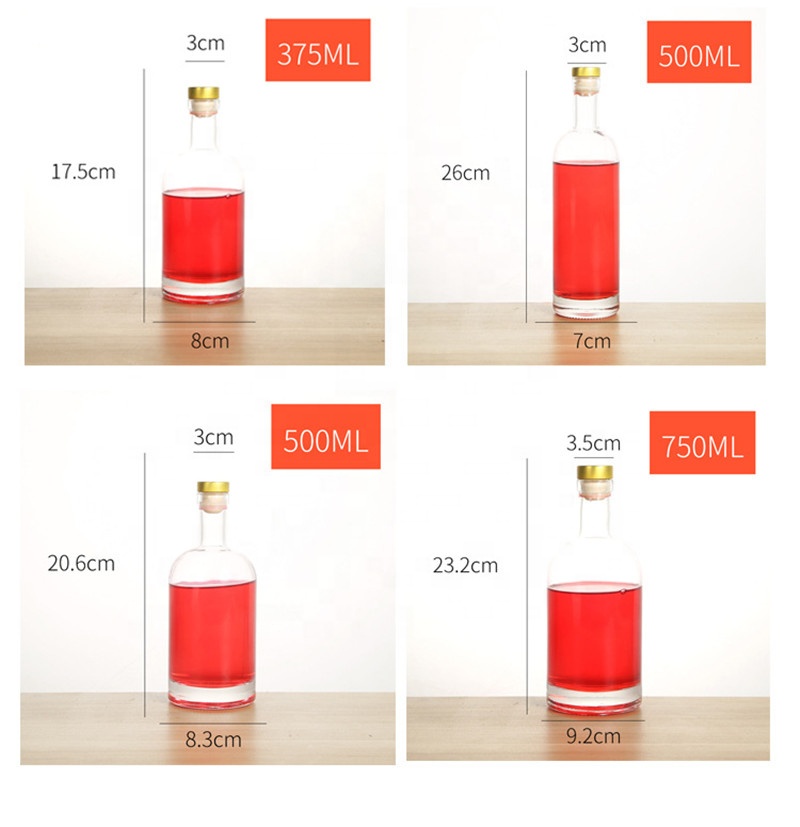 In Stock 200ml 375ml 500 ml 750 ml Alcohol Glass Bottle Vodka Whiskey with Rubber Stopper