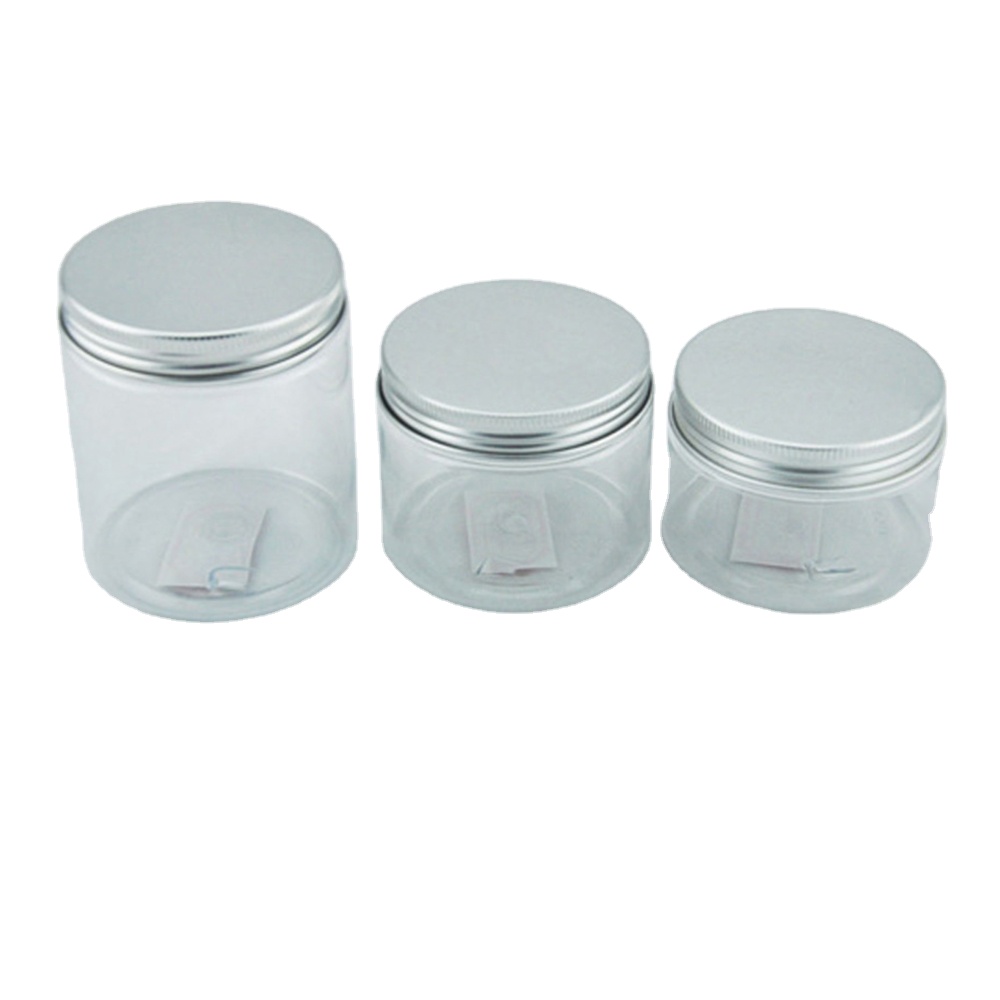 In Stock 4oz PET jar 4 oz 120ml Round Clear PET Plastic Jar with Silver Aluminum Lid