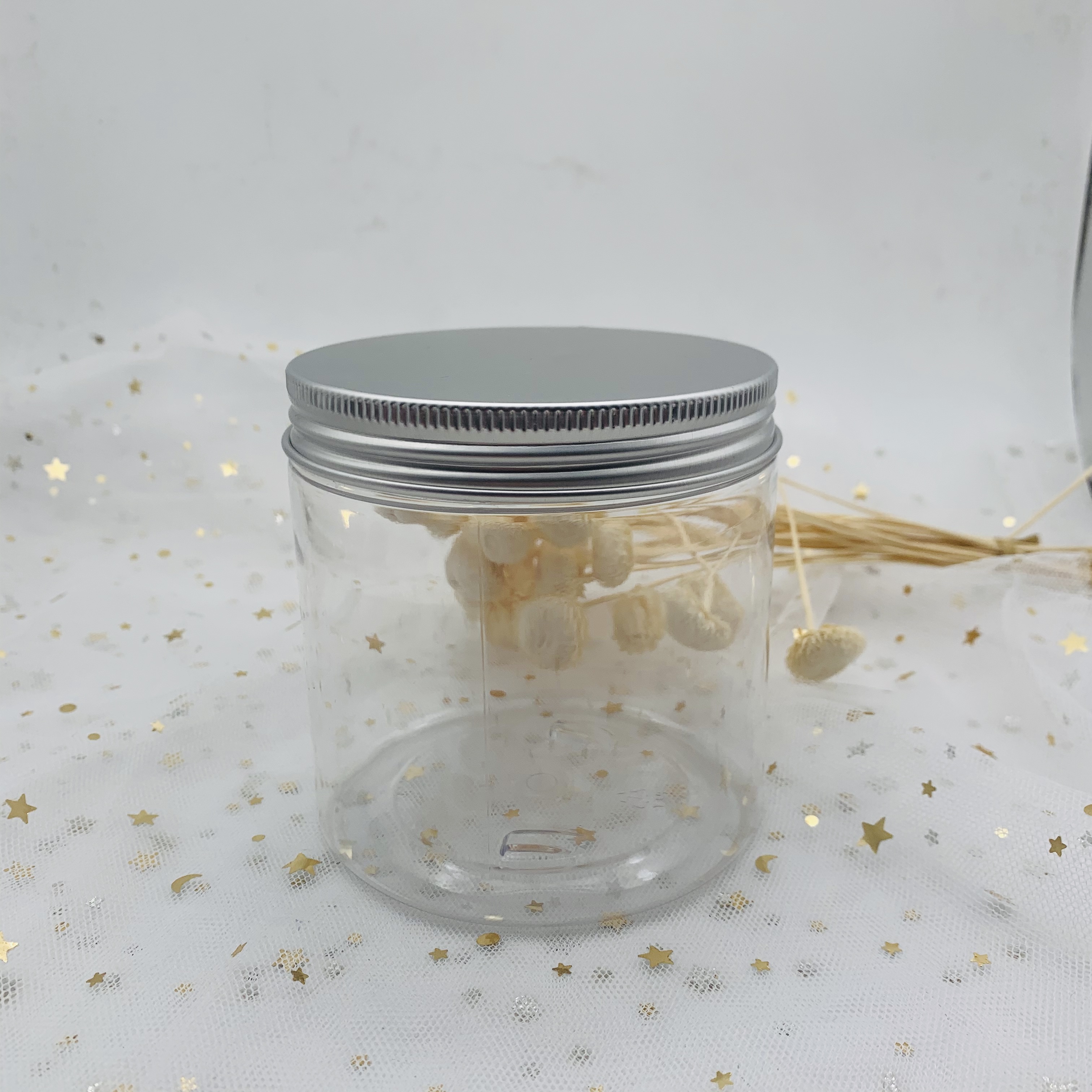 In Stock 500ml Clear Empty Plastic Jar with Aluminum Lid