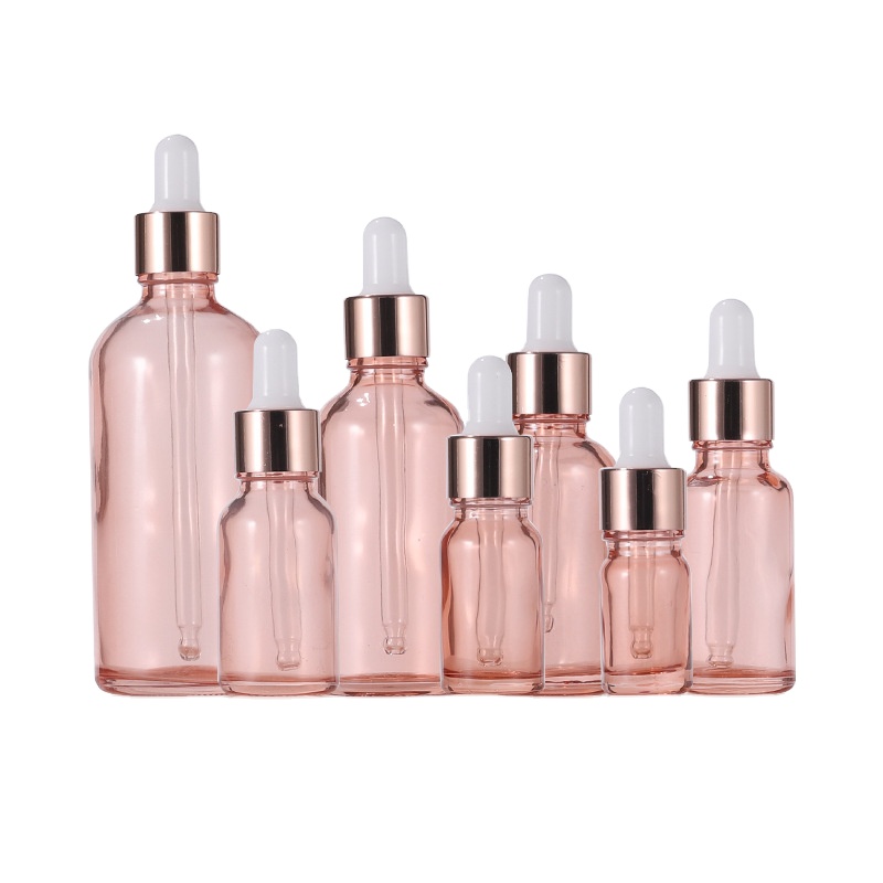 In Stock 5ml 10ml 15ml 20ml 30ml 50ml 100ml Rose Gold Glass Dropper Bottles Rose Golden lids