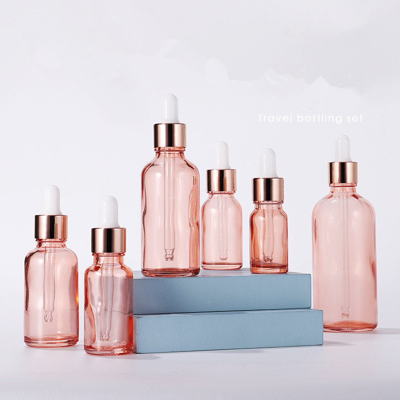 In Stock 5ml 10ml 15ml 20ml 30ml 50ml 100ml Rose Gold Glass Dropper Bottles Rose Golden lids