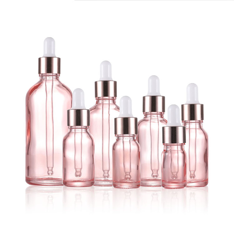 In Stock 5ml 10ml 15ml 20ml 30ml 50ml 100ml Rose Gold Glass Dropper Bottles Rose Golden lids