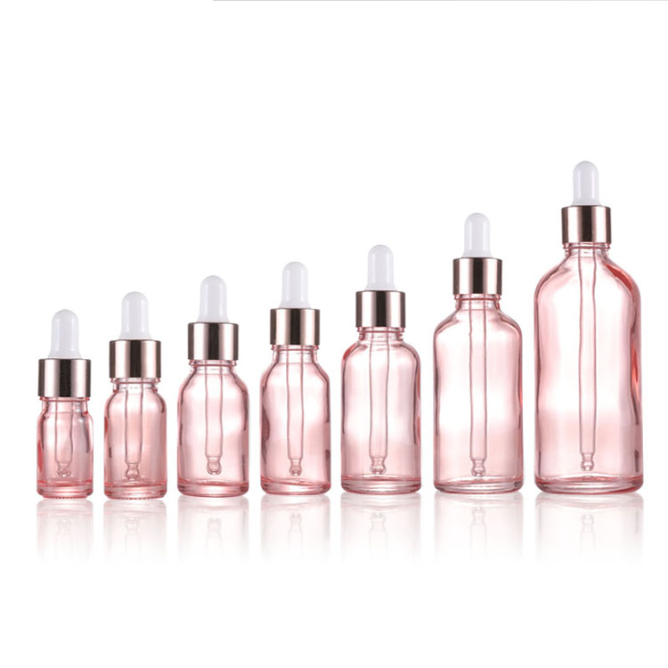 In Stock 5ml 10ml 15ml 20ml 30ml 50ml 100ml Rose Gold Glass Dropper Bottles Rose Golden lids