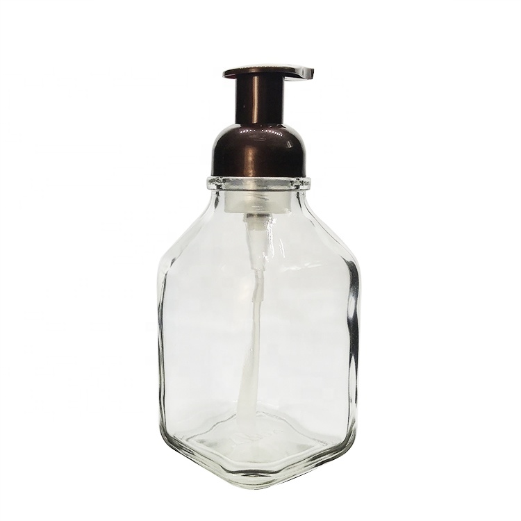 In Stock Bathroom use 500ml Square Glass Hand Sanitizer Bottle with Foaming Pump Lid