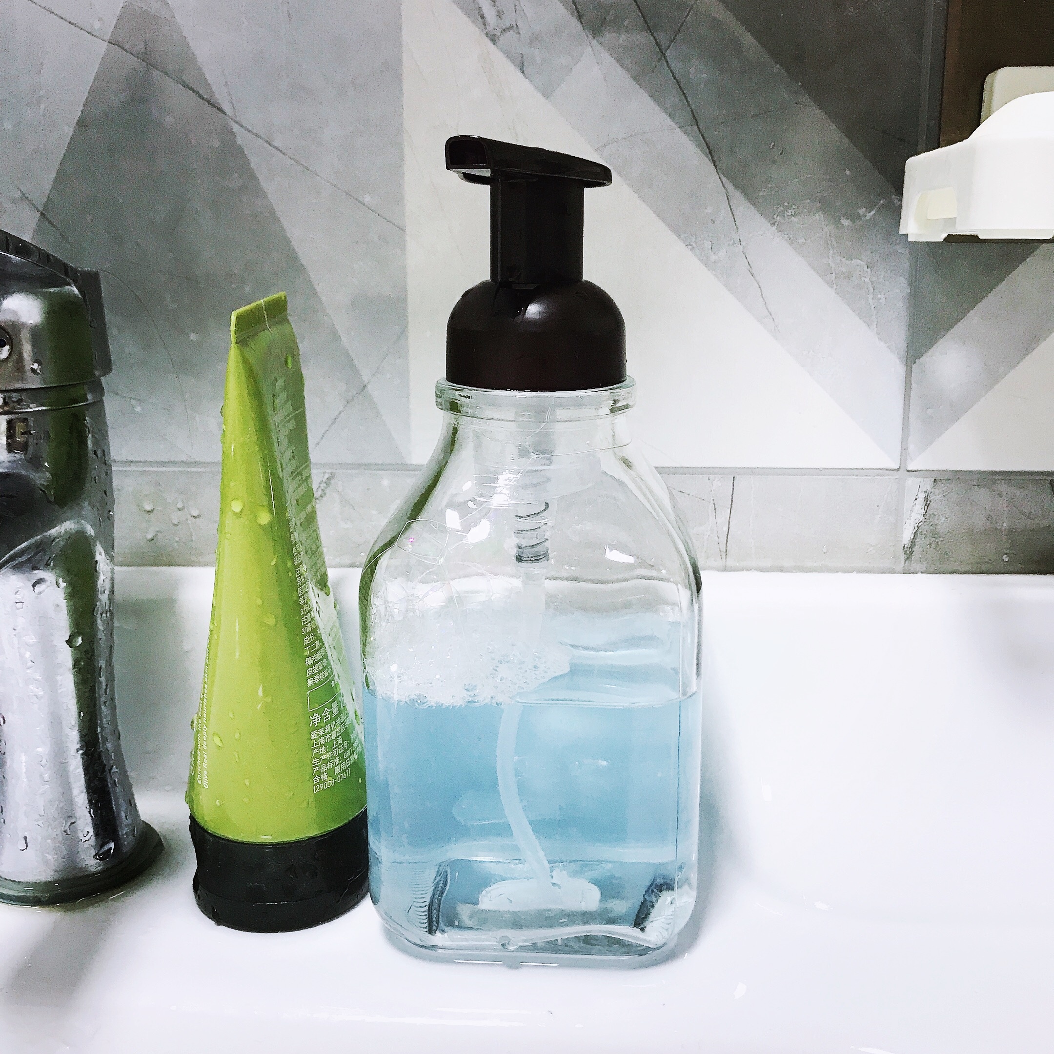 In Stock Bathroom use 500ml Square Glass Hand Sanitizer Bottle with Foaming Pump Lid