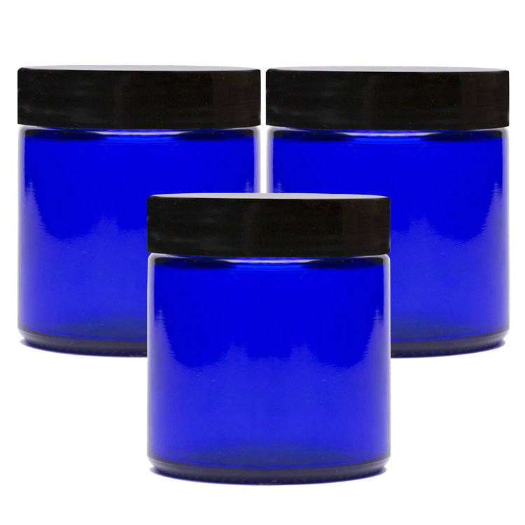 In Stock Empty 4 Ounce Cobalt Blue Glass Jars for Candle Spice with Plastic Cap