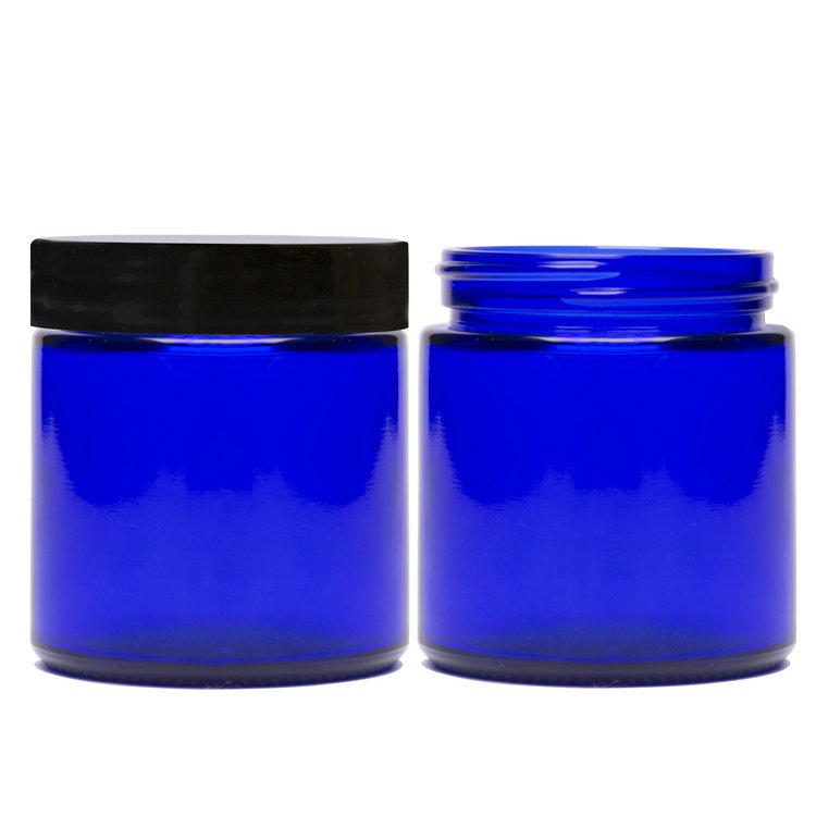 In Stock Empty 4 Ounce Cobalt Blue Glass Jars for Candle Spice with Plastic Cap