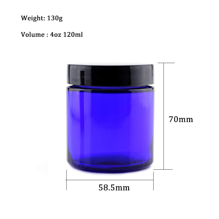 In Stock Empty 4 Ounce Cobalt Blue Glass Jars for Candle Spice with Plastic Cap