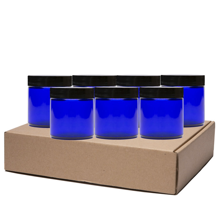 In Stock Empty 4 Ounce Cobalt Blue Glass Jars for Candle Spice with Plastic Cap