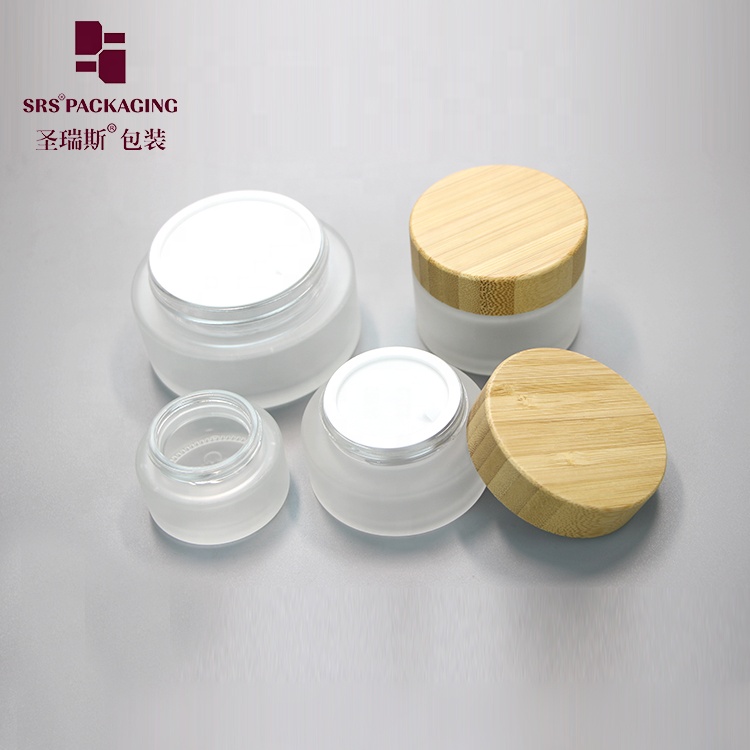 In Stock Fast Shipping empty Eco-friendly 15g 30g 100g Frost Glass bamboo jar 50g