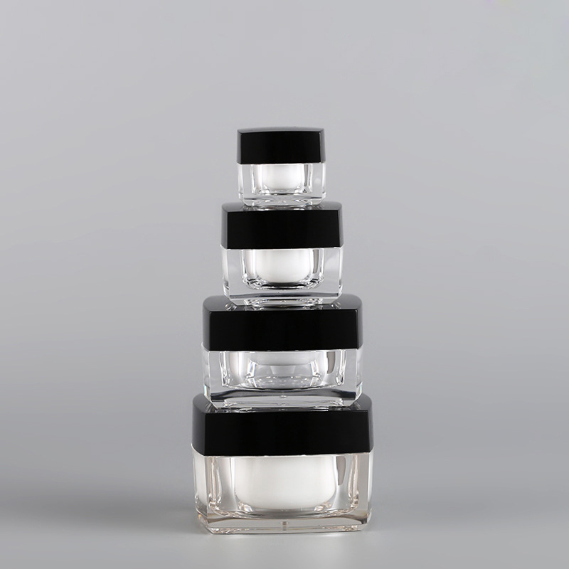 In Stock High End Cosmetic Container Black lid Transparent Empty Square Cream Jar