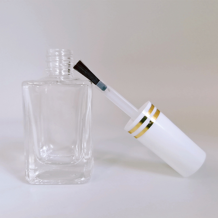 In Stock Low MOQ 15 ml Square Shape Clear Cosmetic Nail Polish Glass Bottle with Brush