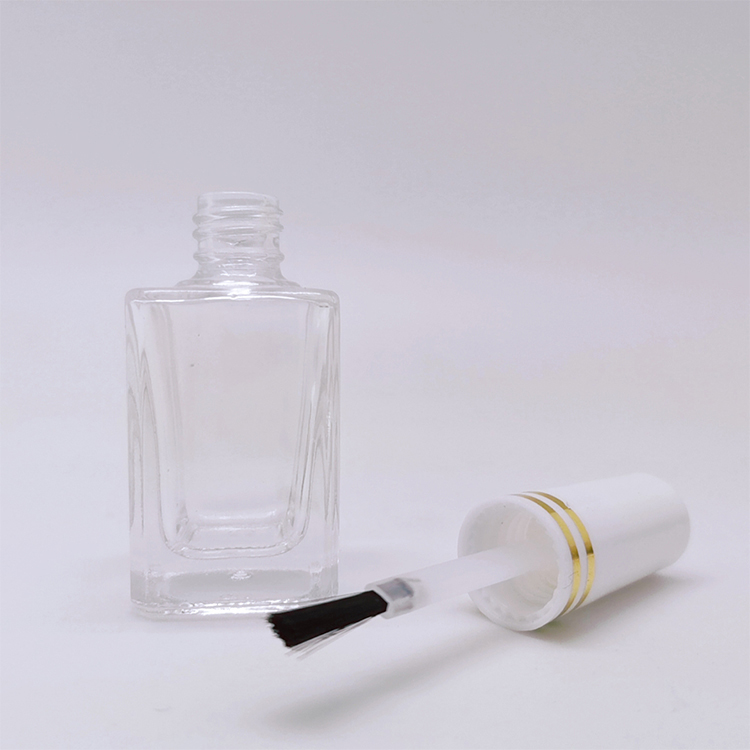 In Stock Low MOQ 15 ml Square Shape Clear Cosmetic Nail Polish Glass Bottle with Brush