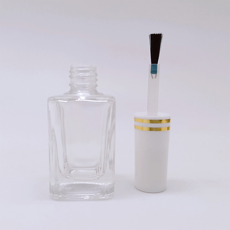 In Stock Low MOQ 15 ml Square Shape Clear Cosmetic Nail Polish Glass Bottle with Brush