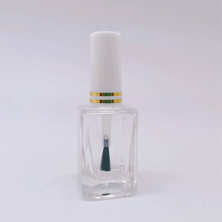 In Stock Low MOQ 15 ml Square Shape Clear Cosmetic Nail Polish Glass Bottle with Brush
