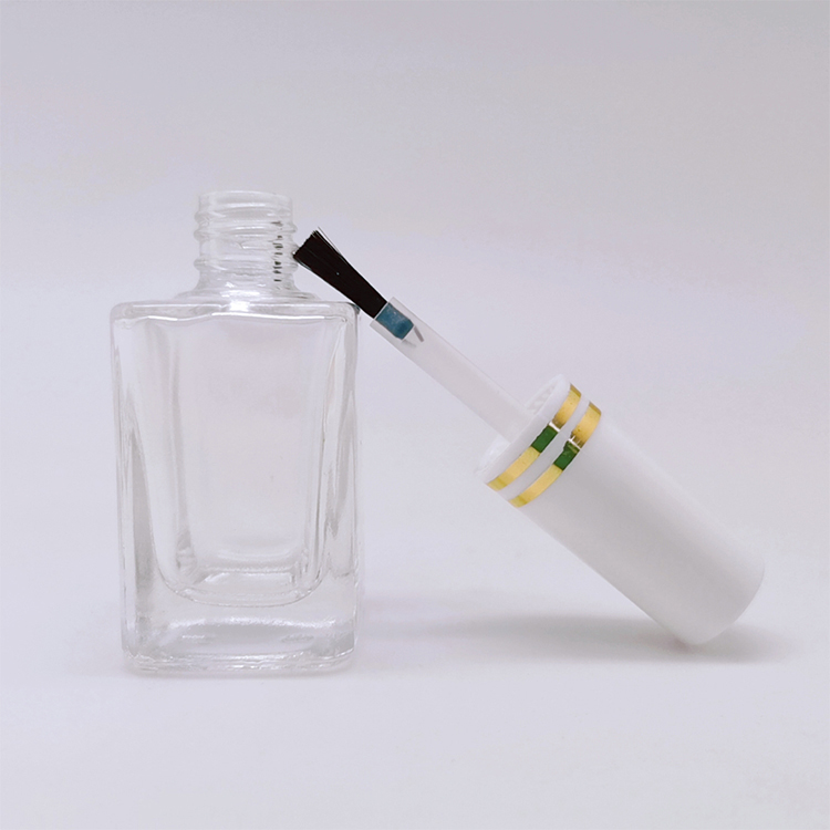 In Stock Low MOQ 15 ml Square Shape Clear Cosmetic Nail Polish Glass Bottle with Brush