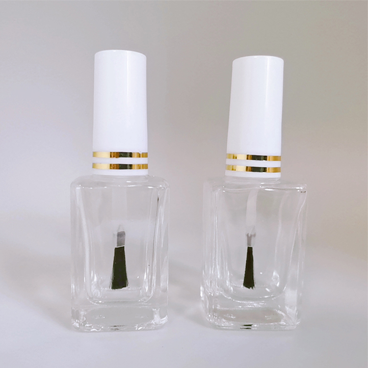 In Stock Low MOQ 15 ml Square Shape Clear Cosmetic Nail Polish Glass Bottle with Brush