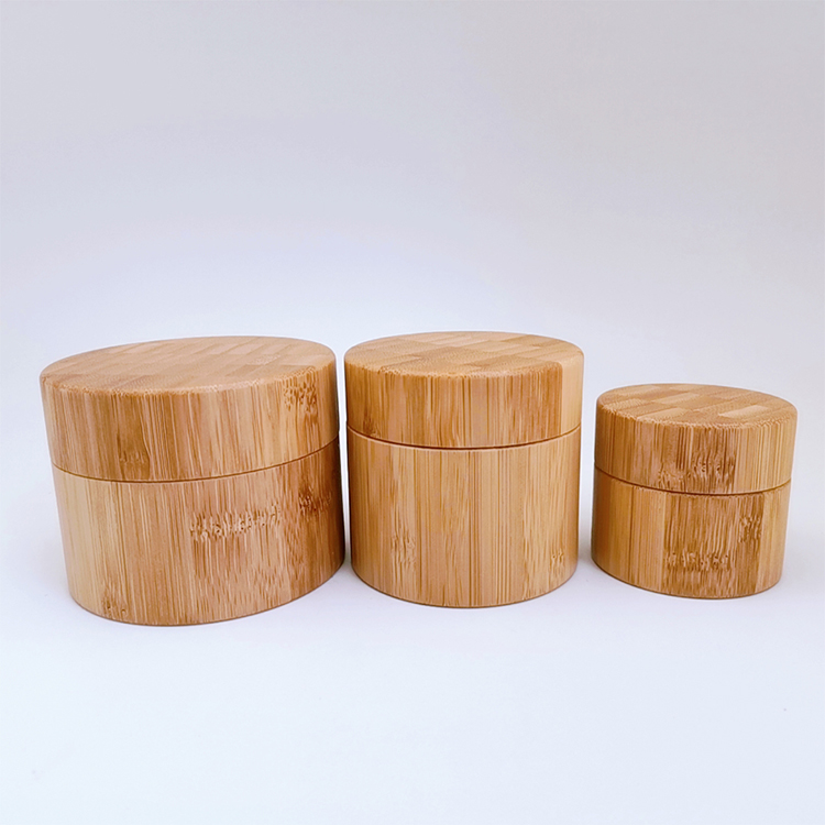 In Stock Low MOQ Round Shaped Bamboo Outside Plastic Inside Cosmetic Cream Jar Container
