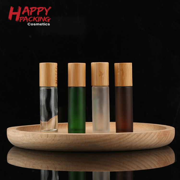 In Stock ! Natural Bamboo Cap Travel 10 Ml Glass Roller On Bottle For Essential Oil