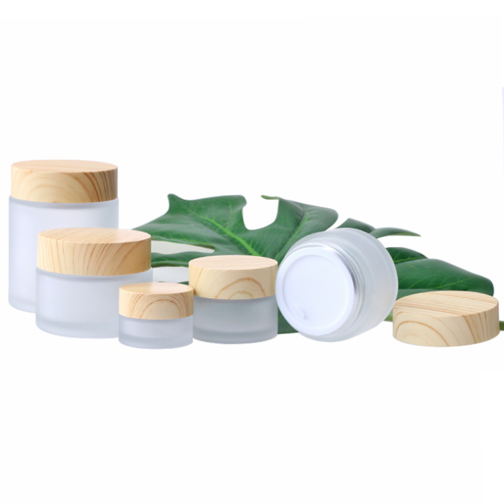 In Stock Plastic Wooden Grain Cap Clear Frosted Cosmetics Containers Glass Jars Bottles 5G 10G 15G 30G 50G 100G