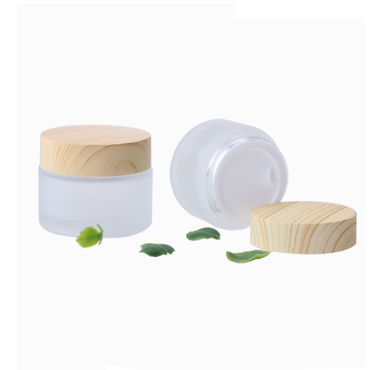 In Stock Plastic Wooden Grain Cap Clear Frosted Cosmetics Containers Glass Jars Bottles 5G 10G 15G 30G 50G 100G