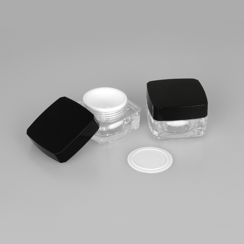 In Stock Popular Unique 20g Square Clear Acrylic Cream Jar with Black Lid