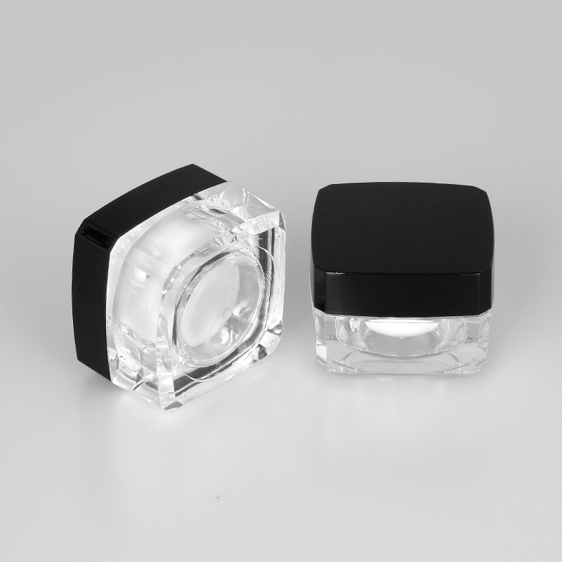 In Stock Popular Unique 20g Square Clear Acrylic Cream Jar with Black Lid