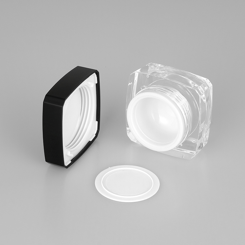 In Stock Popular Unique 20g Square Clear Acrylic Cream Jar with Black Lid