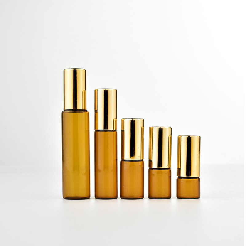 In Stock Tincture Bottle amber blue clear 10ml 5ml small essential oil perfume glass bottle with steel roll on cap for perfume