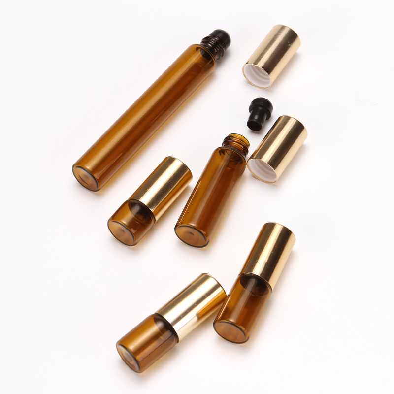 In Stock Tincture Bottle amber blue clear 10ml 5ml small essential oil perfume glass bottle with steel roll on cap for perfume