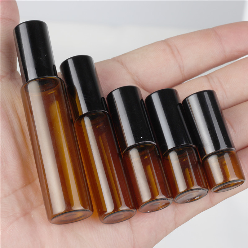 In Stock Tincture Bottle amber blue clear 10ml 5ml small essential oil perfume glass bottle with steel roll on cap for perfume