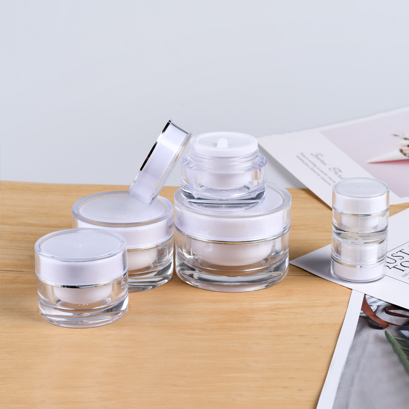 In Stock Wholesale HIgh Quality 5g 10g 15ml 20ml 30ml 50ml Acrylic Round Clear Jars with Flat Top Lids for Creams
