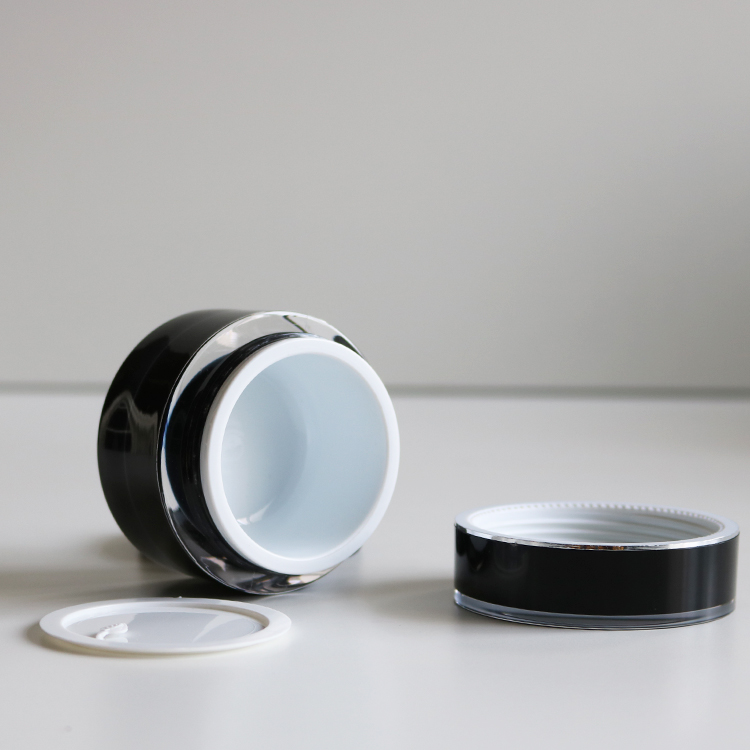 In Stock! Wholesale Luxury 5ml Black Acrylic Cream Packaging Jars Double Wall Ready To Ship!