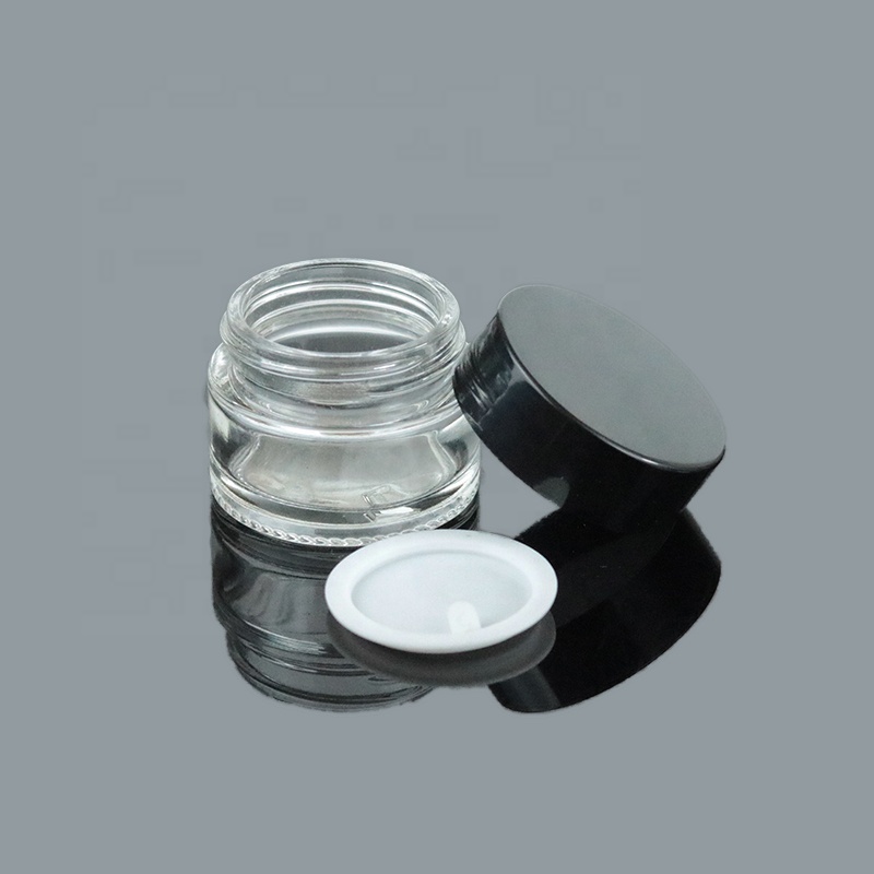 In Stock cosmetic container 50 ml clear glass jar 50ml with black lid for packaging (GJM02)