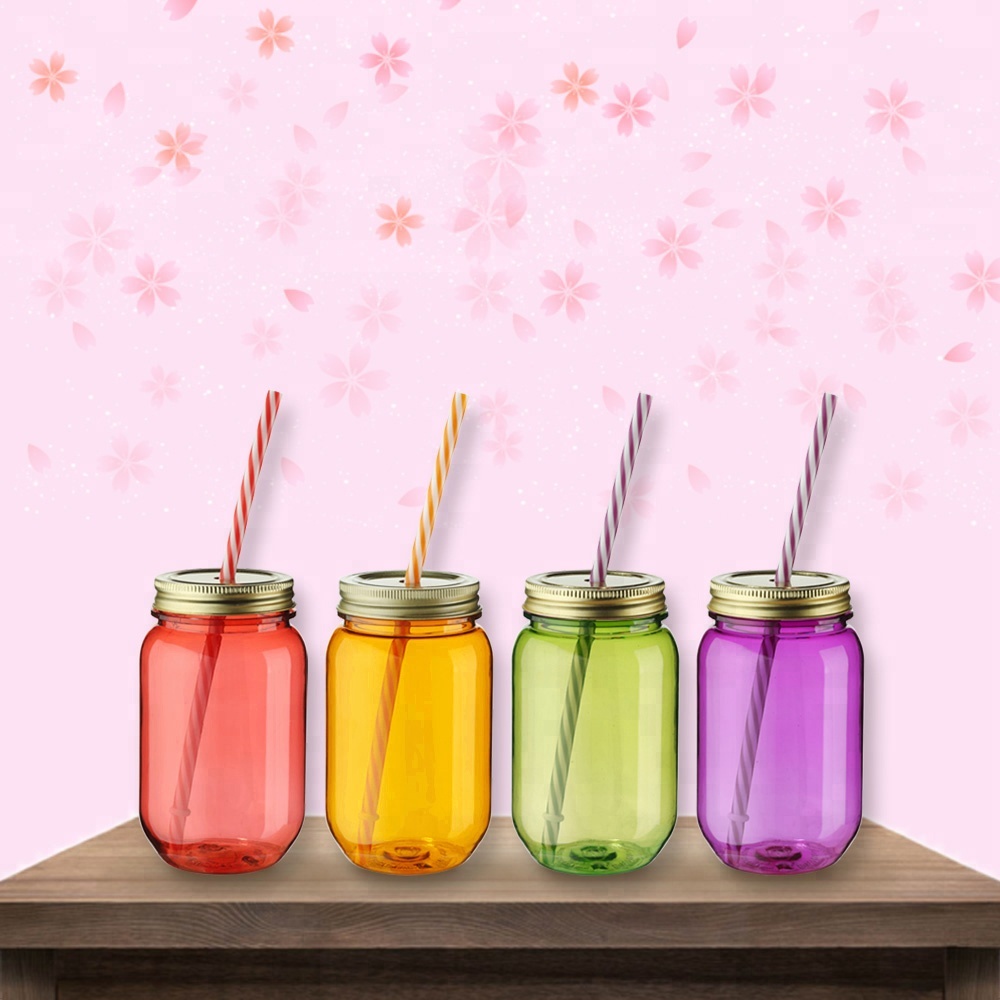 In Stock factory cold drink using 26oz single wall acrylic plastic mason jar with plastic lid