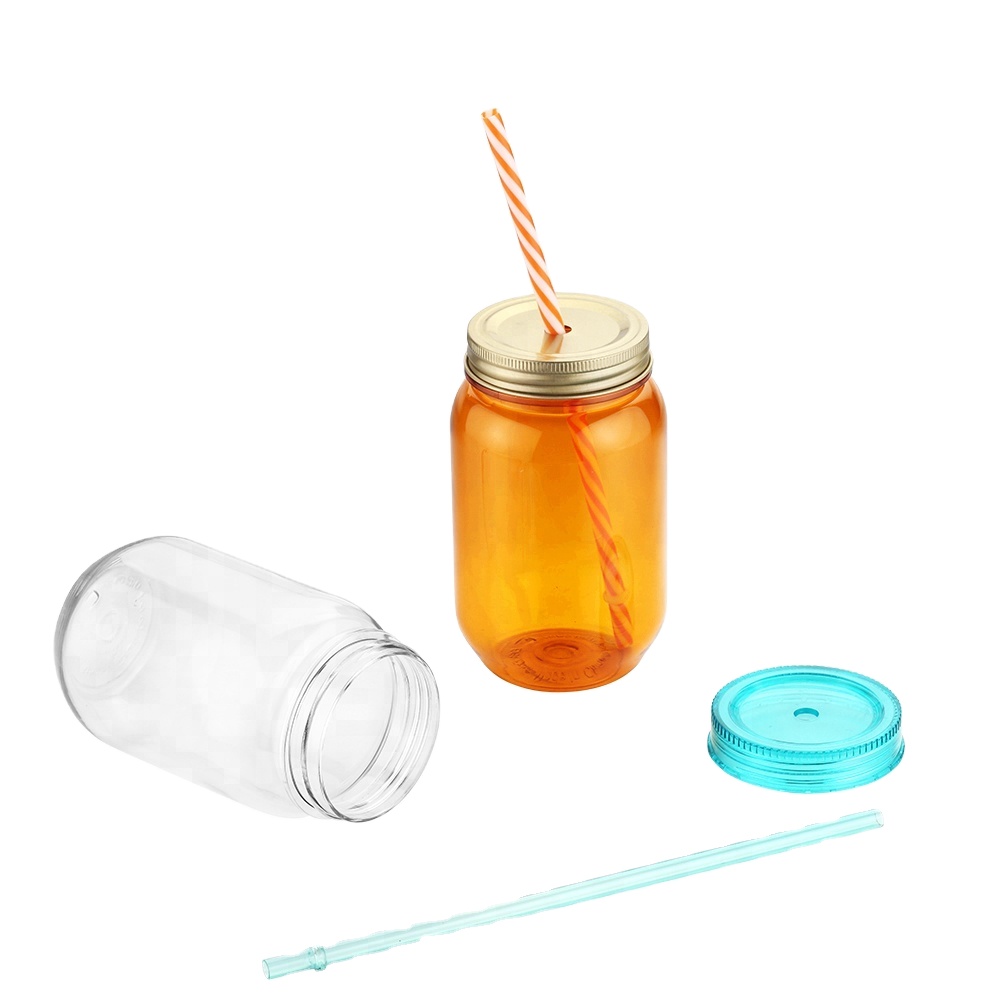 In Stock factory cold drink using 26oz single wall acrylic plastic mason jar with plastic lid