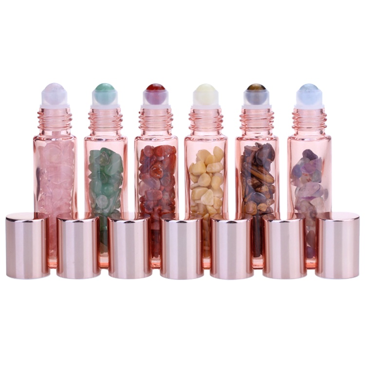 In Stock pink  10ml Gems Roll On Roller Glass Bottles For Perfume Essence Oil With Lid