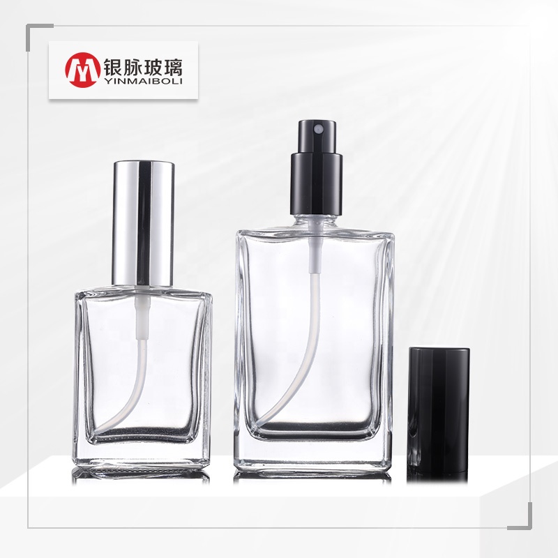 In Stocked 30ml square clear glass perfume bottle with aluminum pump spray