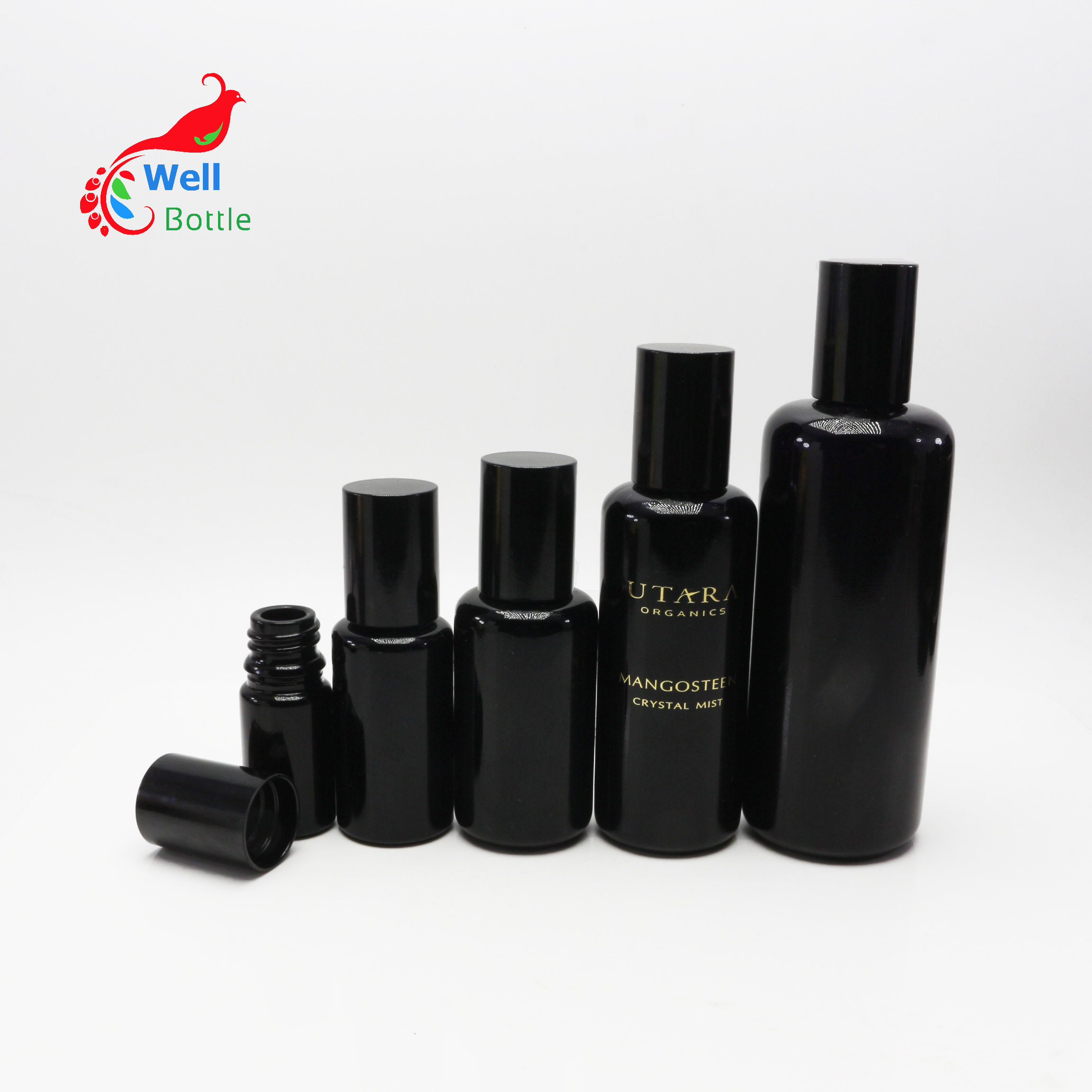 In sotck black violet uv glass bottle roll on bottles 10ml oil roller bottles DV314E