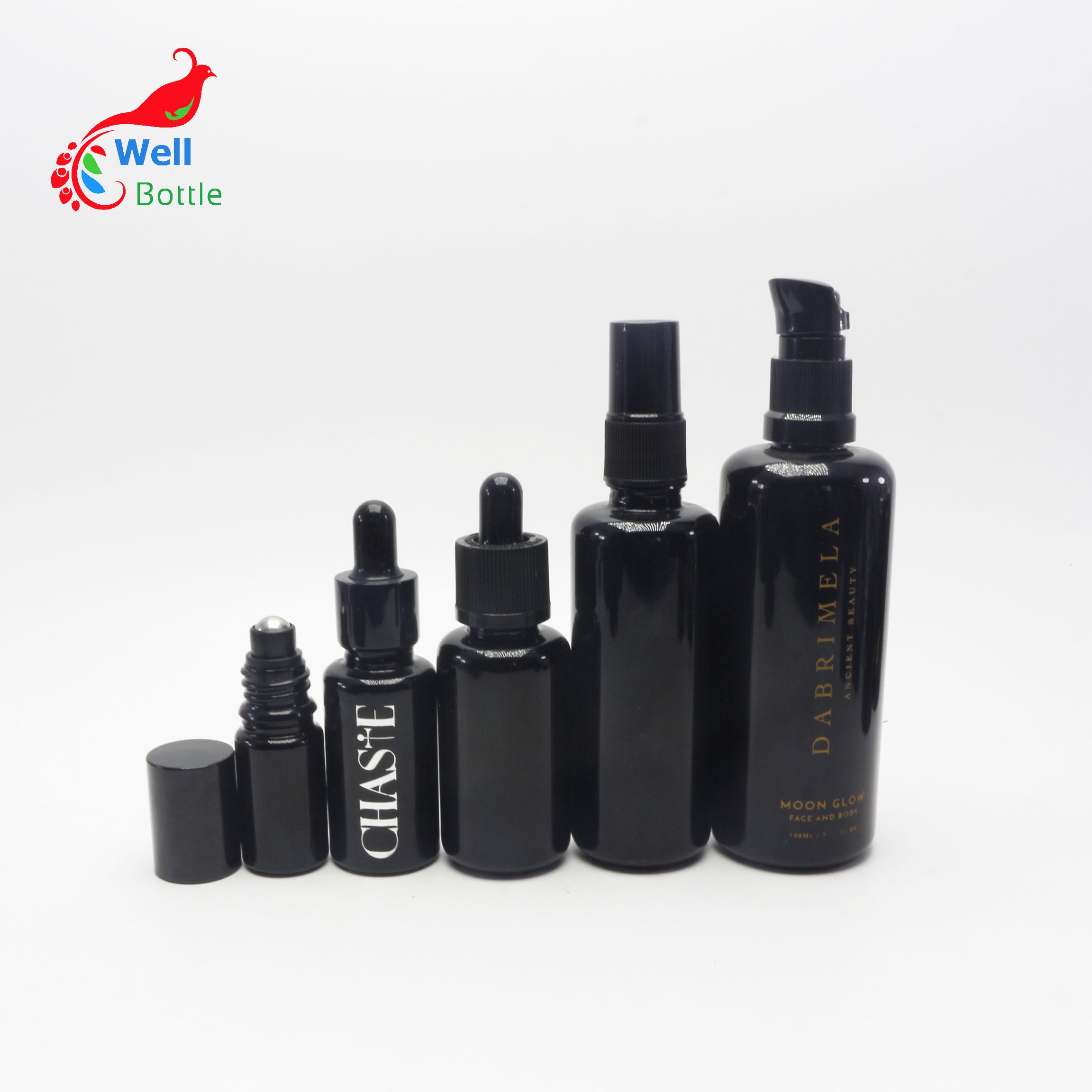 In sotck black violet uv glass bottle roll on bottles 10ml oil roller bottles DV314E