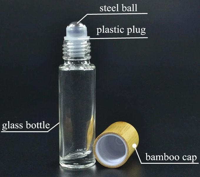 In stock !10 ml Essential Oil Perfume Glass Roller Bottles With Bamboo Lid