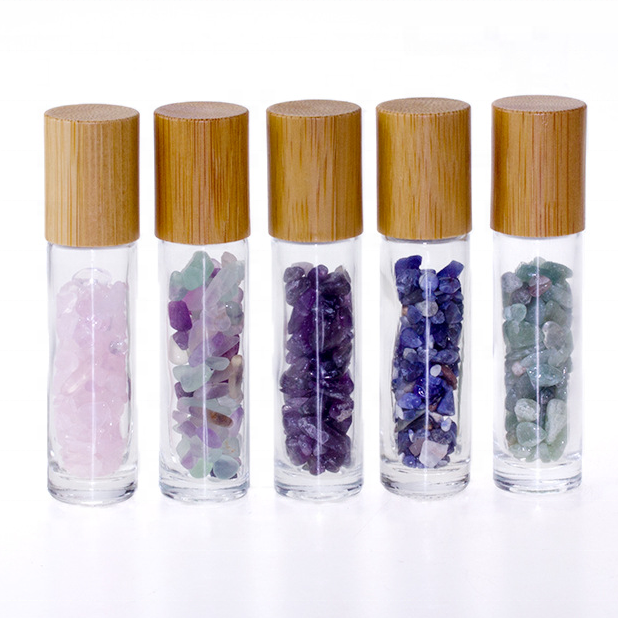 In stock ! 10ml Bamboo Glass Roll On Bottle Gemstone Roller Ball Bottles With Bamboo Cap