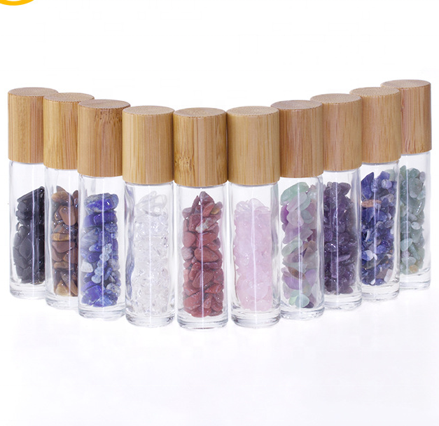 In stock ! 10ml Bamboo Glass Roll On Bottle Gemstone Roller Ball Bottles With Bamboo Cap