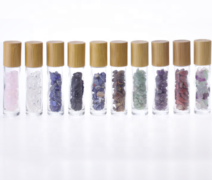In stock ! 10ml Bamboo Glass Roll On Bottle Gemstone Roller Ball Bottles With Bamboo Cap