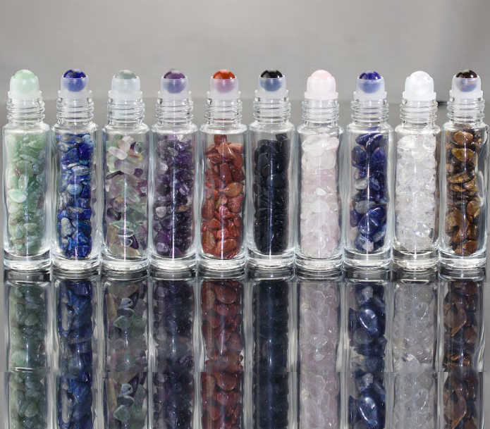 In stock ! 10ml Bamboo Glass Roll On Bottle Gemstone Roller Ball Bottles With Bamboo Cap