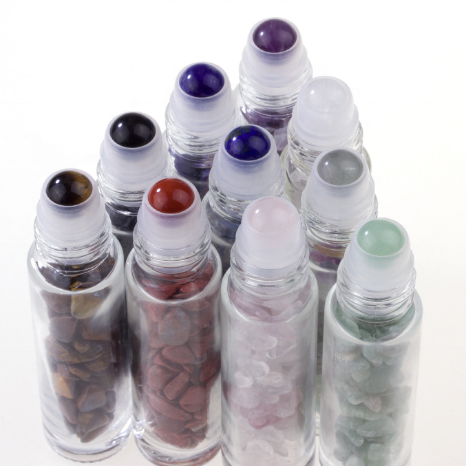 In stock ! 10ml Bamboo Glass Roll On Bottle Gemstone Roller Ball Bottles With Bamboo Cap