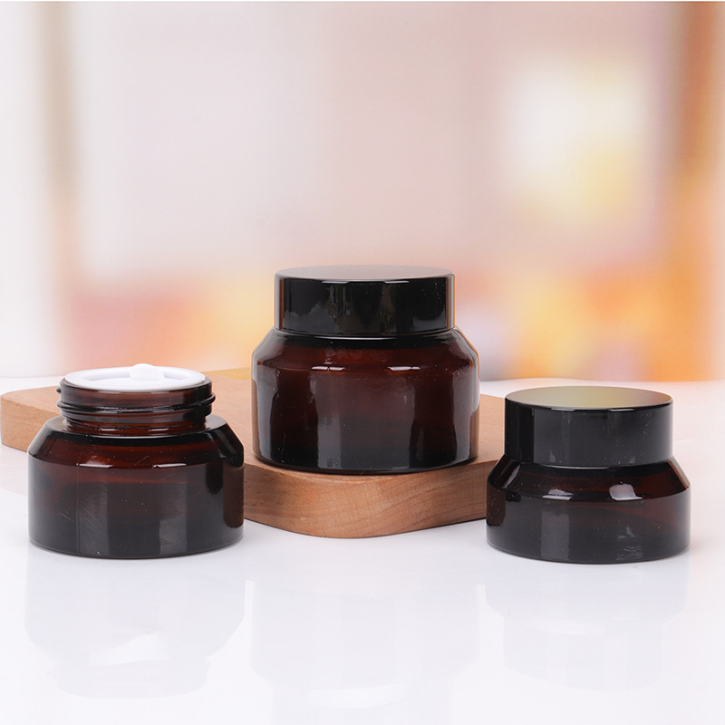In stock 15ml 30ml 50ml Custom Amber Cosmetic Face Glass Cream Jar