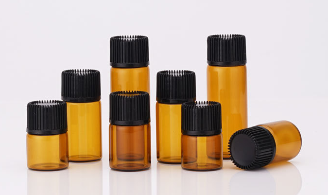 In stock 1ml 2ml 3ml 5ml amber glass vials essential oil bottle with screw cap and plug (MG10)