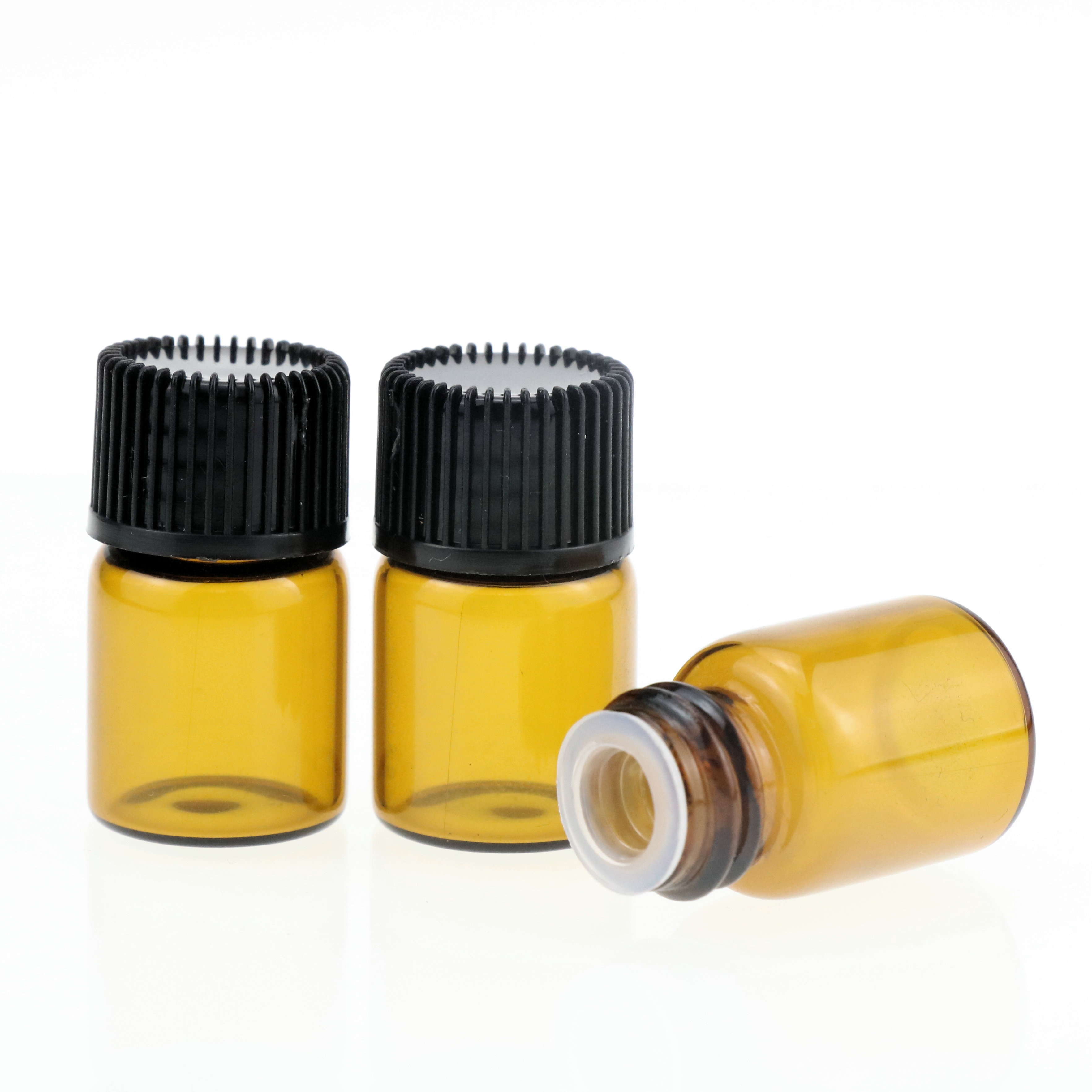 In stock 1ml 2ml 3ml 5ml sample tubular essential oil bottle amber glass vial for perfume with orifice reducer screw cap