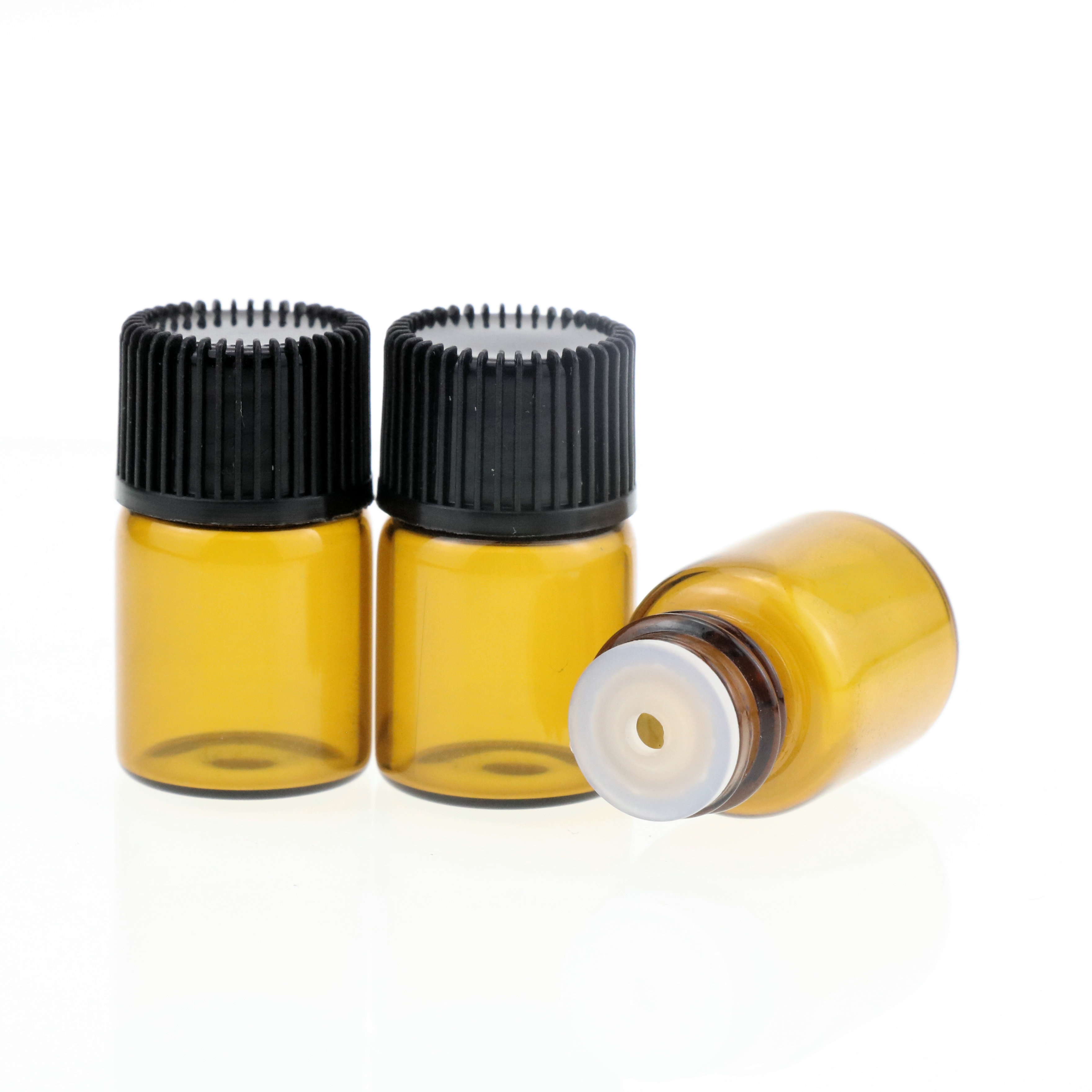 In stock 1ml 2ml 3ml 5ml sample tubular essential oil bottle amber glass vial for perfume with orifice reducer screw cap